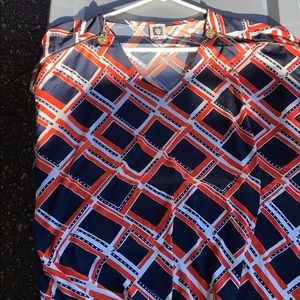 Ann Klein Blouse - Orange, Blue, & White Top